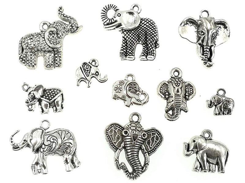 Kinteshun Assorted Elephant Charm Pendant Connector for DIY Jewelry Making Accessaries(17pcs,Antique Silver Tone) - Image 4